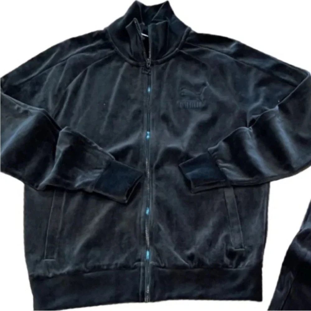 Puma Midnight Black/Charcoal shade Velour Jacket size Small - Picture 2 of 9